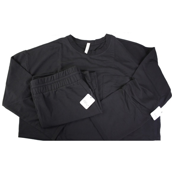 NEW Free People Cropped Sunny Short Set + Long Sleeve Top Large Black - Picture 8 of 9